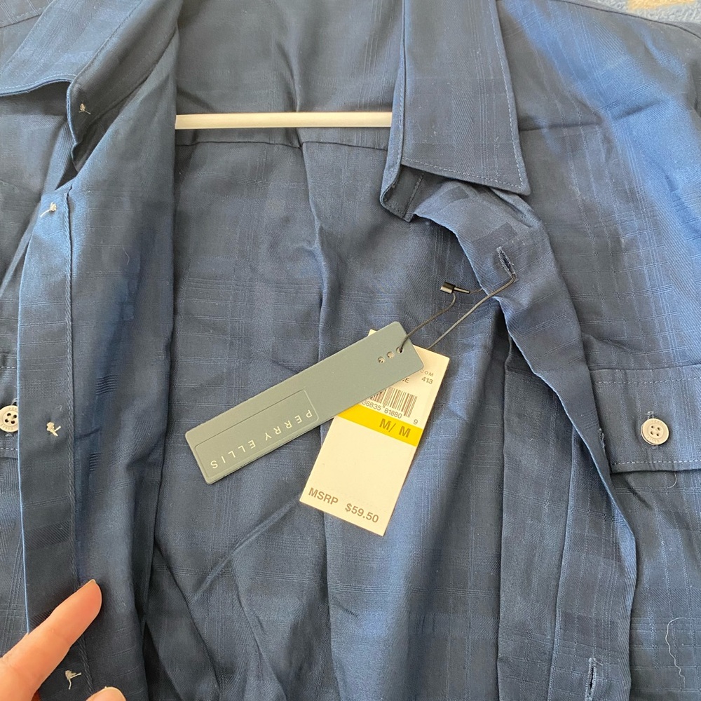 Perry Ellis Navy Textured Shirt